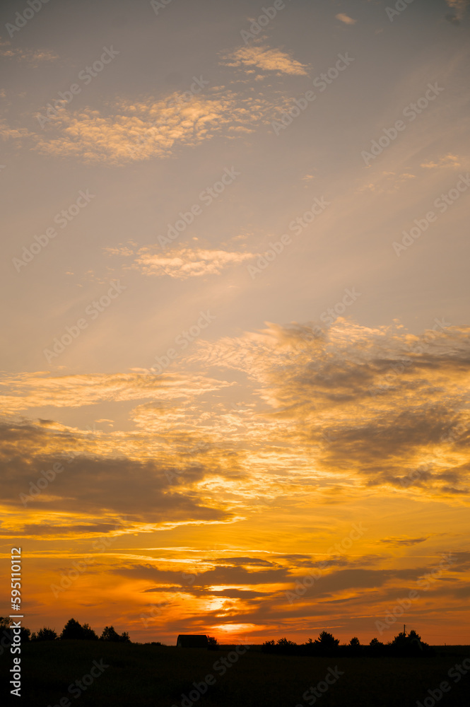 Beautiful sunset over the field, vertical photo