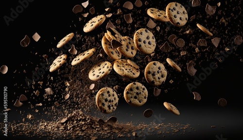 Chocolate Chip Cookie Falling Isolated - Generative ai
