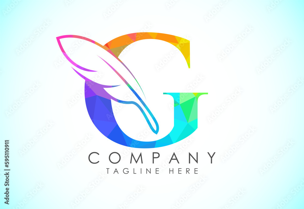 Polygonal initial G alphabet with a feather. Law firm icon sign symbol. Logo for a writer or publishers Polygonal initial G alphabet with a feather. Law firm icon sign symbol. Logo for a writer or publishers