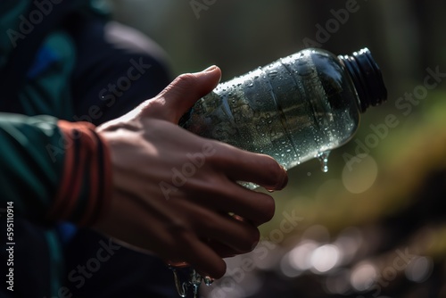 Reusable bottle of water for tourism and sport. Generative ai