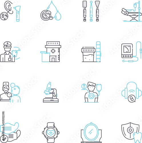 Preventive medicine linear icons set. Immunization, Screening, Vaccination, Nutrition, Exercise, Lifestyle, Hygiene line vector and concept signs. Education,Prevention,Intervention outline