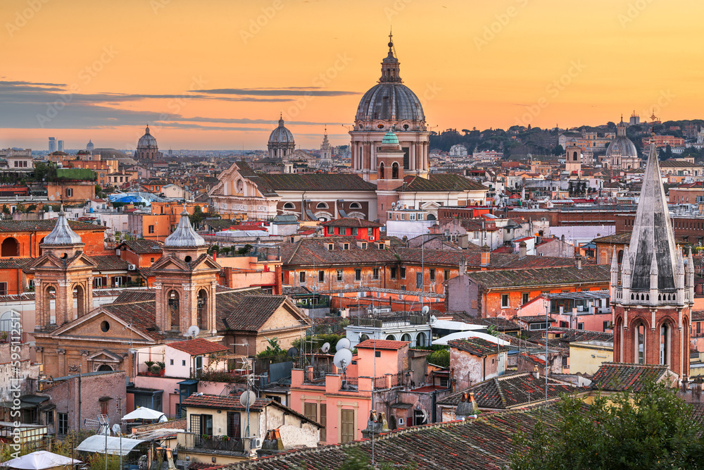 Italy, Rome Cityscape with Historic Buildings and Cathedrals