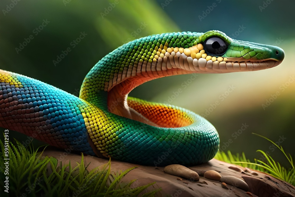 Fototapeta premium green snake on a tree
