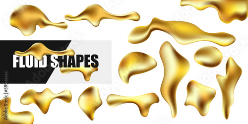 Liquid gold. Honey blobs. Isolated shapes set. Vector illustration