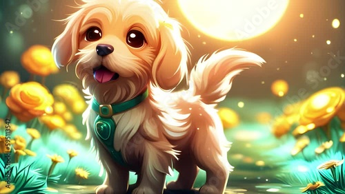 Dog and flowers illustration (AI)