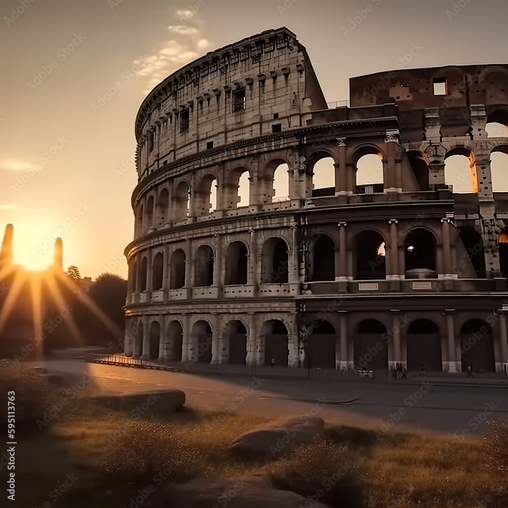 Das Kolosseum in Rom, Italien, in einem malerischen Sonnenuntergang.
