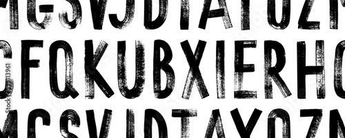 Seamless pattern with grunge alphabet uppercase letters. Hand drawn capital letters. Typographic distressed vector font with dry brush strokes. Hand drawn characters with a rough inked texture. 