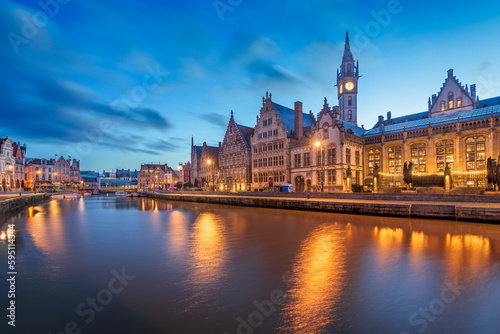 Ghent  Belgium Town Cityscape at Dawn
