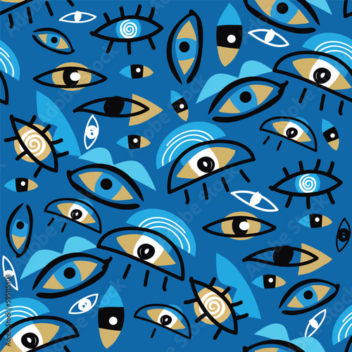 Awesome abstract modern seamless pattern with esoteric eye Magic, bauhaus occult symbol, sacred art Vector Template design graphic background illustration	
