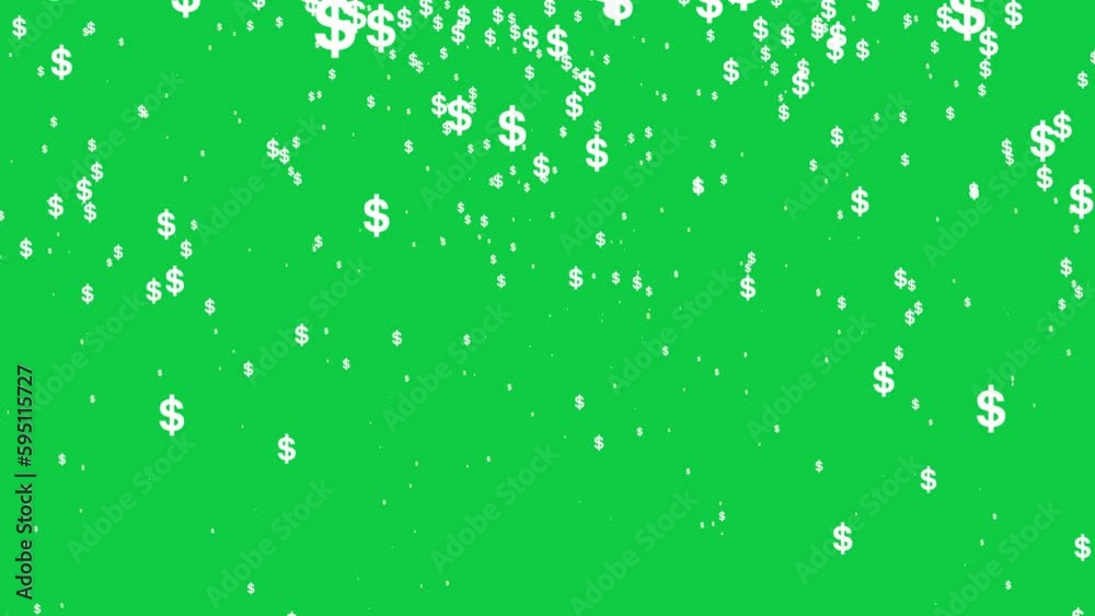 USA Dollar signs symbol Falling down animation on green screen background, Rain of USD Symbols icon chroma key video