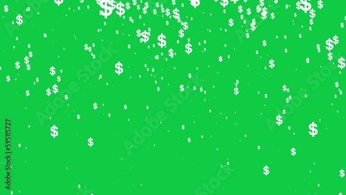USA Dollar signs symbol Falling down animation on green screen background, Rain of USD Symbols icon chroma key video photo