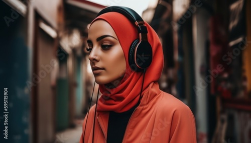 Portrait of young arabian girl in hijab. Beautiful muslim lady. Generative AI © Viktor