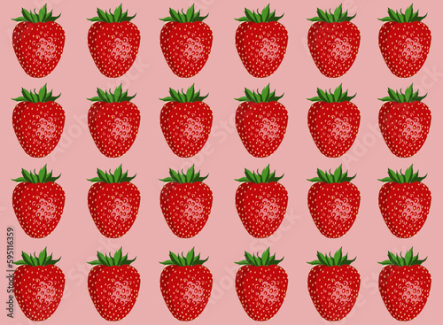 Strawberry pattern, whole red fruit. Fresh organic tropical fruit background. Vegetarian design full of vitamins, creative summer refreshing concept	