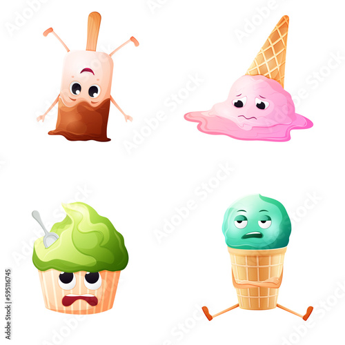 vector set funny character cartoon ice cream illustration