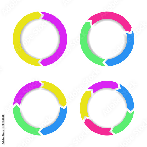 Colorful infographic circles with 2, 3, 4, 5 sections. Vector design.