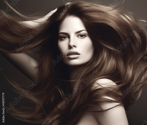 Woman with beautiful healthy shiny long hair. AI generated image.
