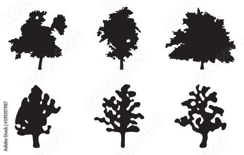 Set of trees silhouette isolated on white background