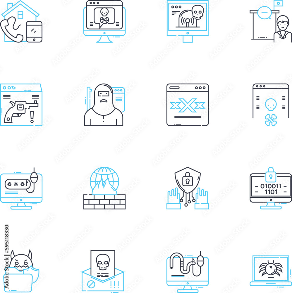 Tricksters linear icons set. Deception, Prankster, Mischievous, Cunning, Jester, Schemer, Rascal line vector and concept signs. Mirthful,Sneaky,Joker outline illustrations