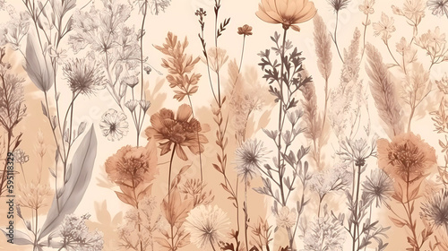 Dried wildflowers wallpaper on an ivory background.  Paper for crafts, scrapbooking or art projects.