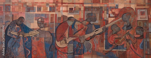 Painting of musicians in the streets in Africa  generative ai illustration