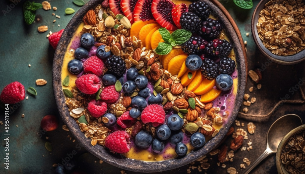 Fresh berry bowl with granola and yogurt generated by AI