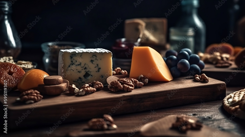 Assorted cheese plate with different kind of mold. Expensive healthy gourmet delisious food on the wooden cut board Nicely decorated. Assorted cheese plate with different kind of mold. Expensive healthy gourmet delisious food on the wooden cut board Nicely decorated.