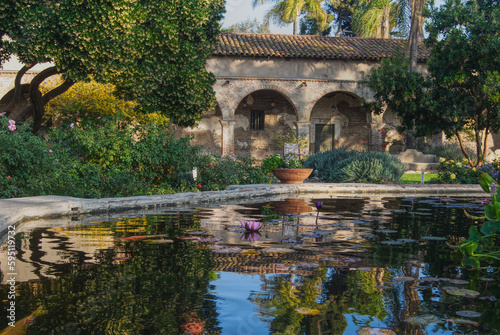 reflecting pool in mission San Juan Capistrano photo