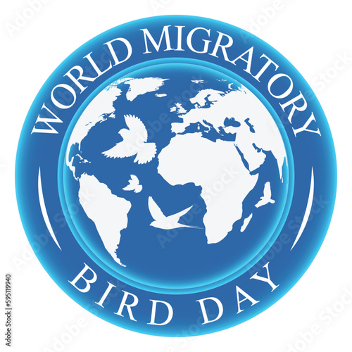 world migratory bird day design badge, seal, stamp, logo, label, tag, banner, logo with world vector and birds icons vector illustration, design elements