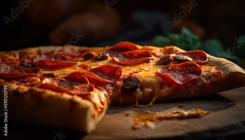 Homemade Italian pizza, fresh mozzarella and salami generated by AI