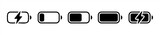 Battery GSM icon set. Isolated black smartphone battery level indicator icons on white background. Concept power, energy, low , full, emplty, load. UI elements symbols. Flat icon.