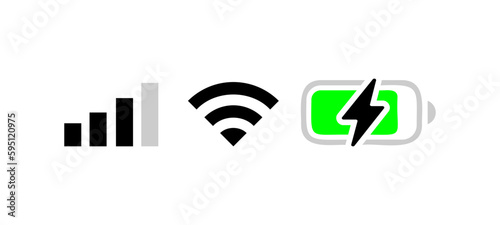 Signal, wifi, battery icon. Status bar symbol modern, simple, vector, icon for website design, mobile app, ui. Vector 10 eps.