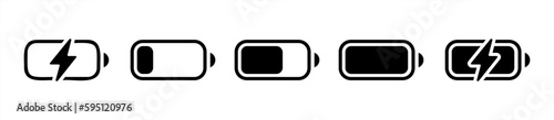 Battery GSM icon set. Isolated black smartphone battery level indicator icons on white background. Concept power, energy, low , full, emplty, load. UI elements symbols. Flat icon.