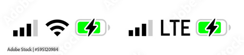 Signal, wifi, battery icon. Status bar symbol modern, simple, vector, icon for website design, mobile app, ui. Vector Illustration set.