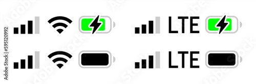 Signal, wifi, battery icon. Status bar symbol modern, simple, vector, icon for website design, mobile app, ui. Vector Illustration set 10 eps.