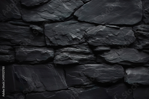 Dark grey black slate background. Black stone texture. Slate background, generative aii