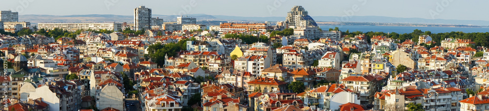 Panoramic view of Burgas city of Bulgaria, an important industrial, transport, cultural and tourist center