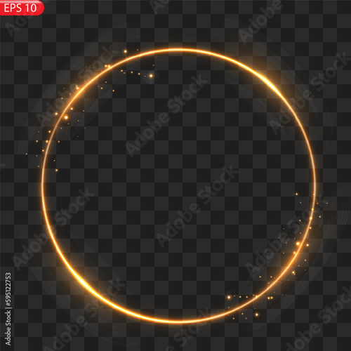 Fiery light circles glow effect, sparkling golden glitter