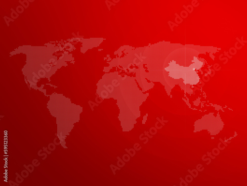 Dotted halftone world map with the country of China highlighted. Modern and clean world map on a red color gradient background. 