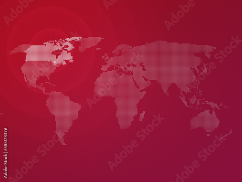Dotted halftone world map with the country of Canada highlighted. Modern and clean world map on a red color gradient background. 