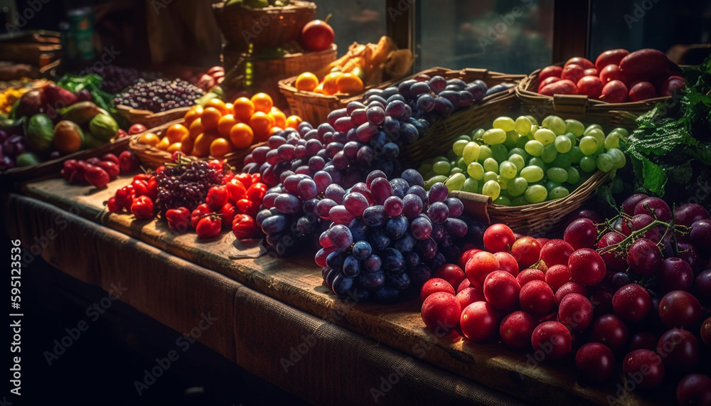Abundance of fresh, ripe, juicy fruit basket generated by AI