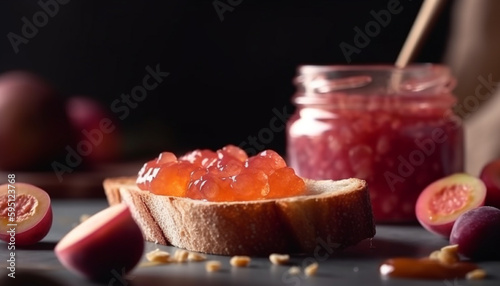 Juicy berry fruit slice on homemade bread generated by AI