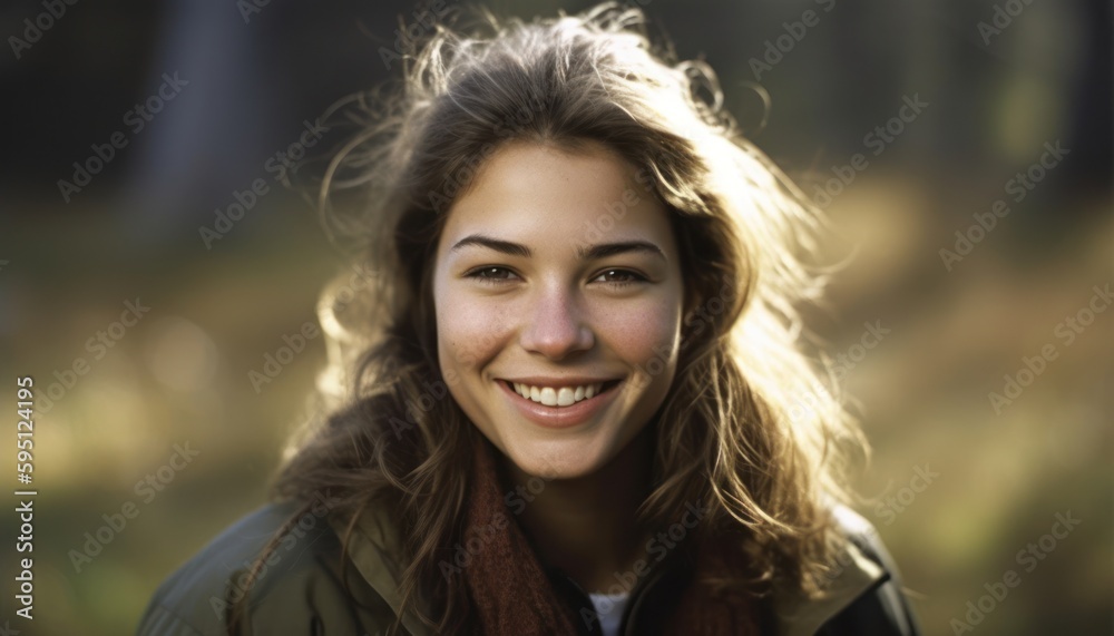 Pretty smiling girl relaxing outdoor. Generative AI Pretty smiling girl relaxing outdoor. Generative AI