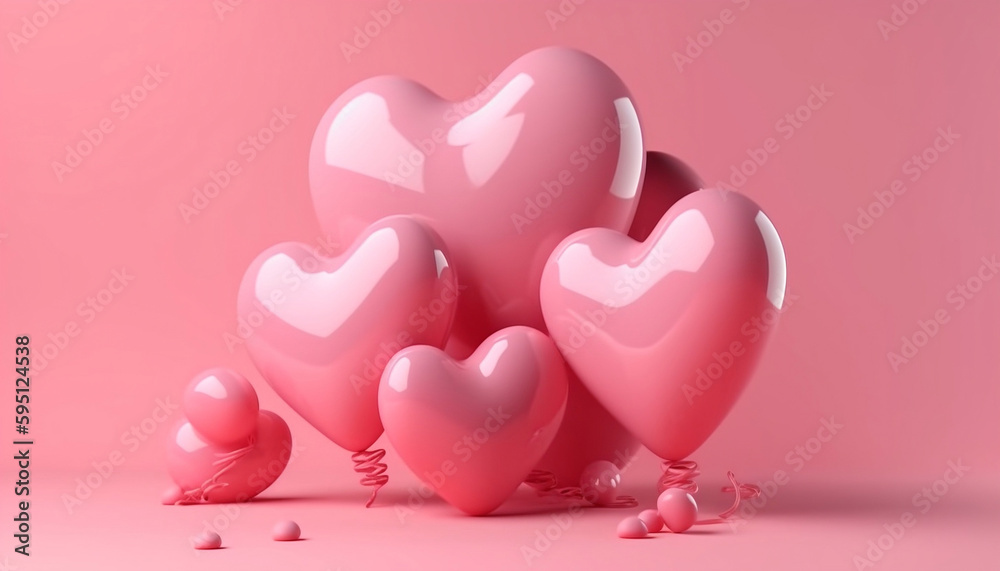 3d love balloon cartoon heart shape, isolated on light pink background, Suitable for and Mother's Day decoration (Generative AI)