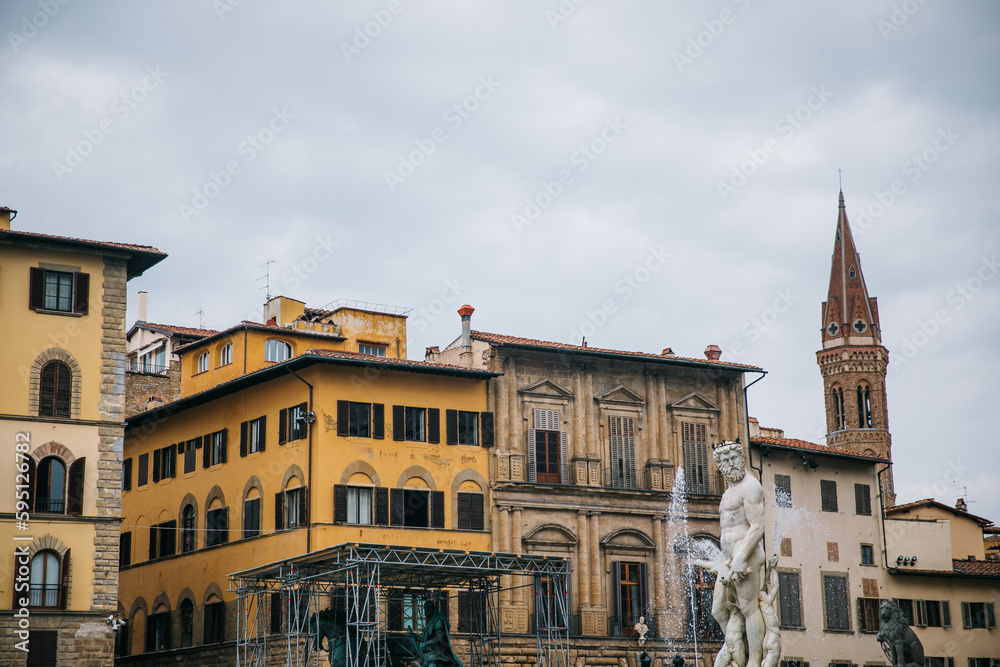 View of the colorful buildings in the city center of Florence, Italy 