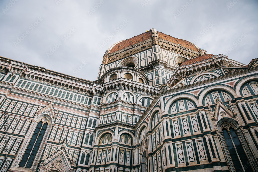 Looking Up at the View of the Duomo and Giotto's Bell Tower in Florence, Italy
