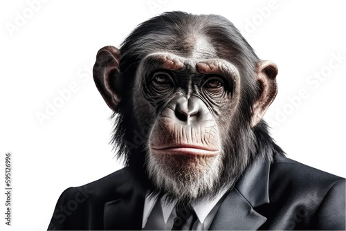 Business chimpanzee wearing black suit on Transparent background. Generative AI