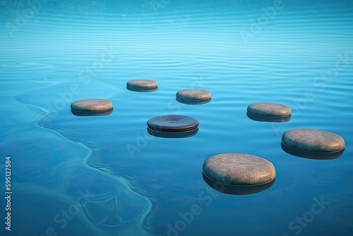 serene lake with floating rocks on the surface. Generative AI