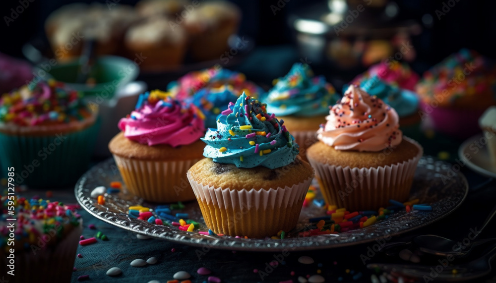 cupcakes with ornate icing decorations generated by AI