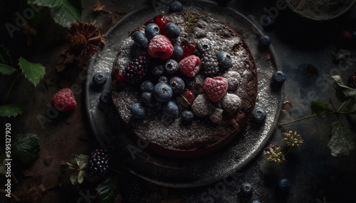 Fresh berry dessert on rustic wooden table generated by AI