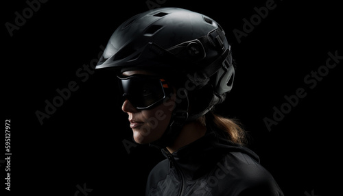 Young adult biker wearing sports helmet riding generated by AI © Stockgiu
